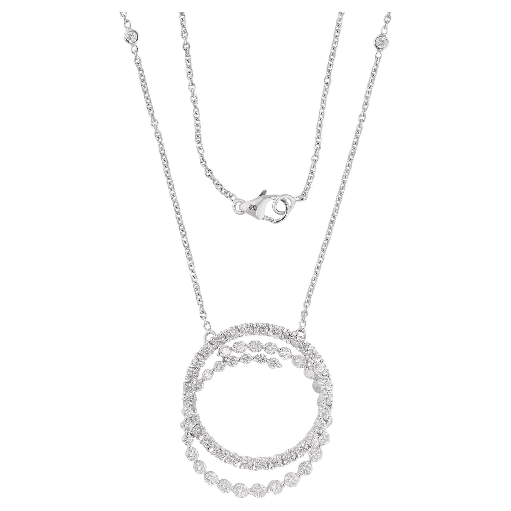 Collar Colgante Remolino de Diamantes Naturales Corte Redondo SI/H 2,36 qt Oro Blanco 14k Moderno en venta