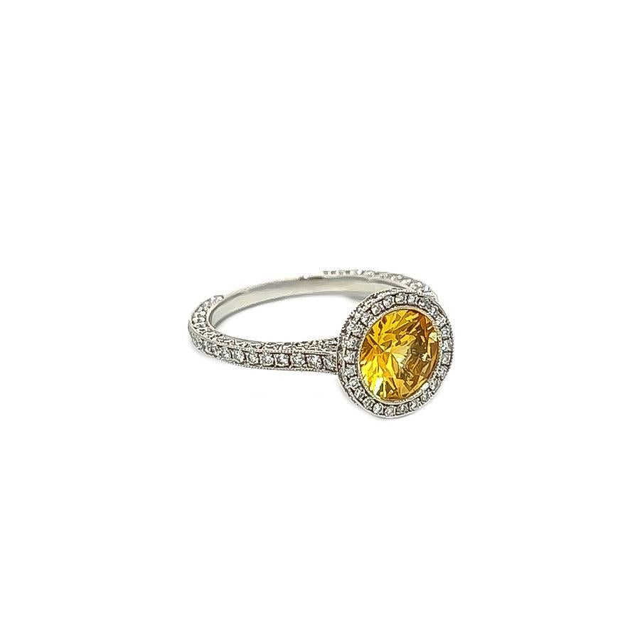 2.36CT Total Weight Yellow Sapphire & Diamond Ring In New Condition For Sale In New York, NY