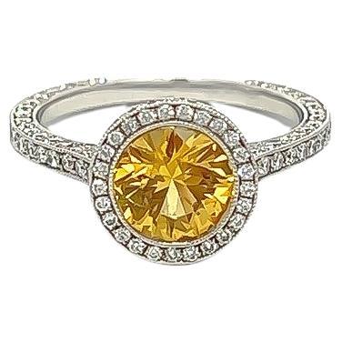 2.36CT Total Weight Yellow Sapphire & Diamond Ring For Sale