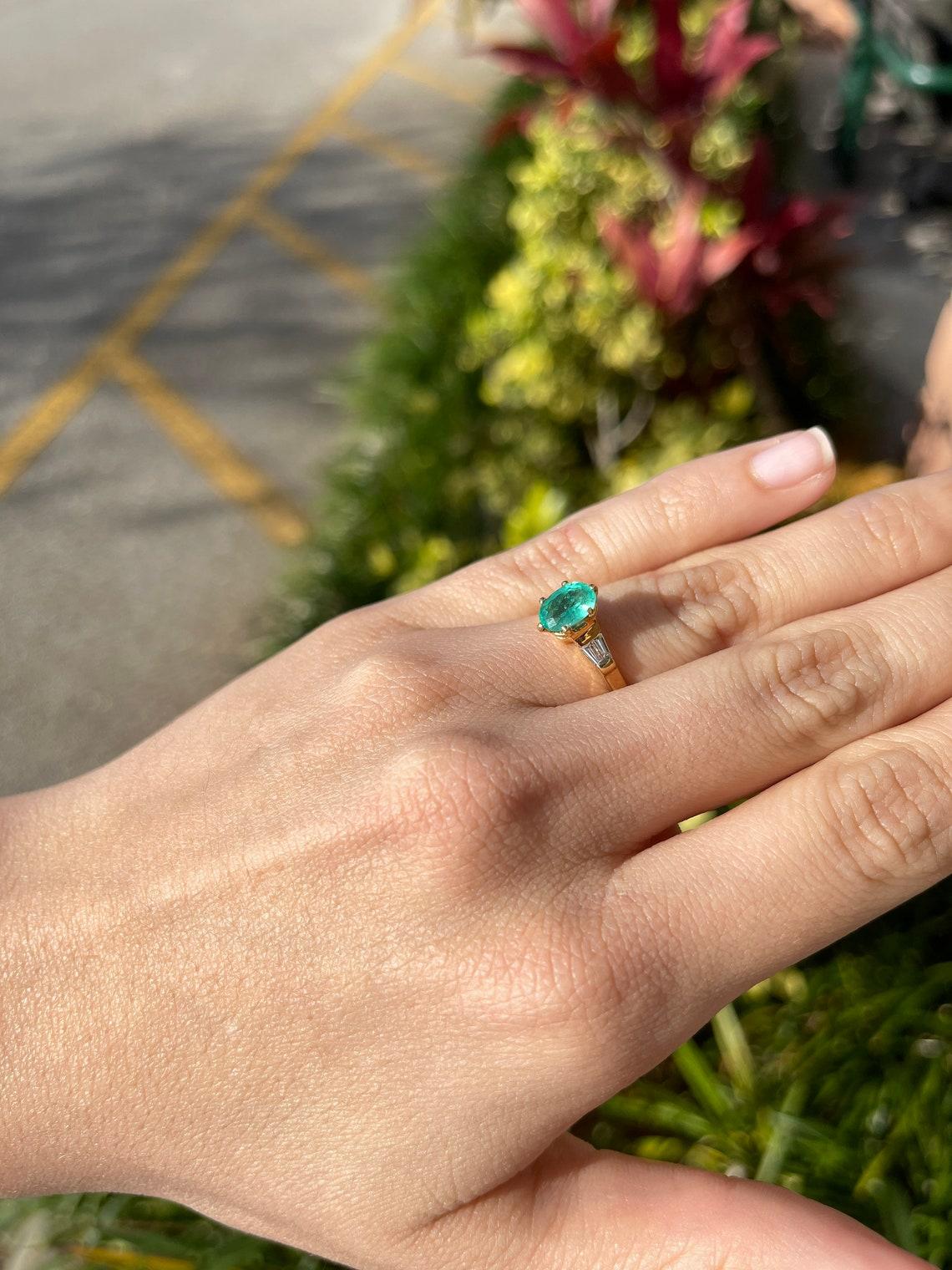 Women's 2.36tcw 14K Five-Stone Colombian Emerald & Baguette Diamond Statement Ring For Sale