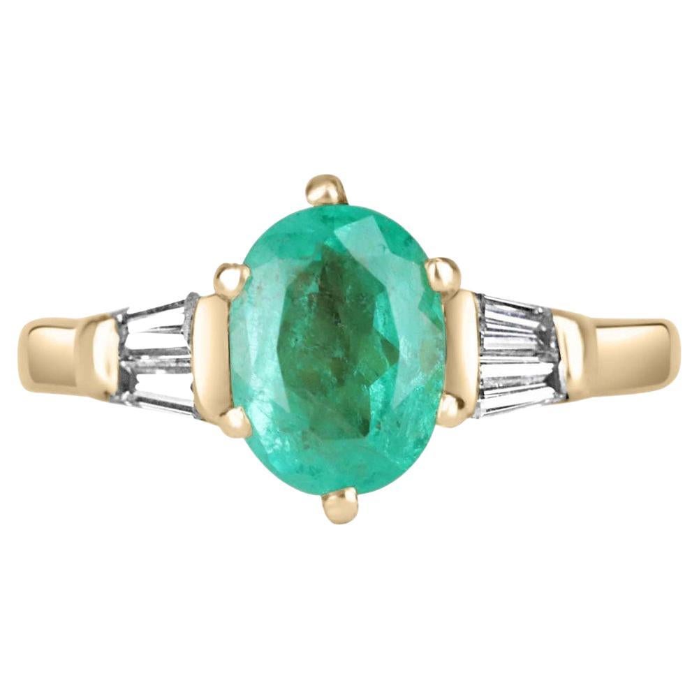 2.36tcw 14K Five-Stone Colombian Emerald & Baguette Diamond Statement Ring For Sale