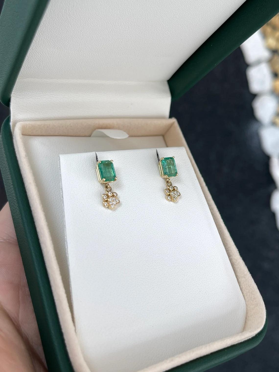 2.36tcw 14K Lush Green Emerald Cut Emerald & Diamond Paw Print Stud Earrings In New Condition For Sale In Jupiter, FL