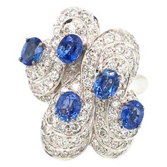 2.37 Blue Sapphire and 1.84 White Diamonds, White Gold Cocktail Ring Italy 2.37 Blue Sapphire and 1.84 White Diamonds, White Gold Cocktail Ring Italy