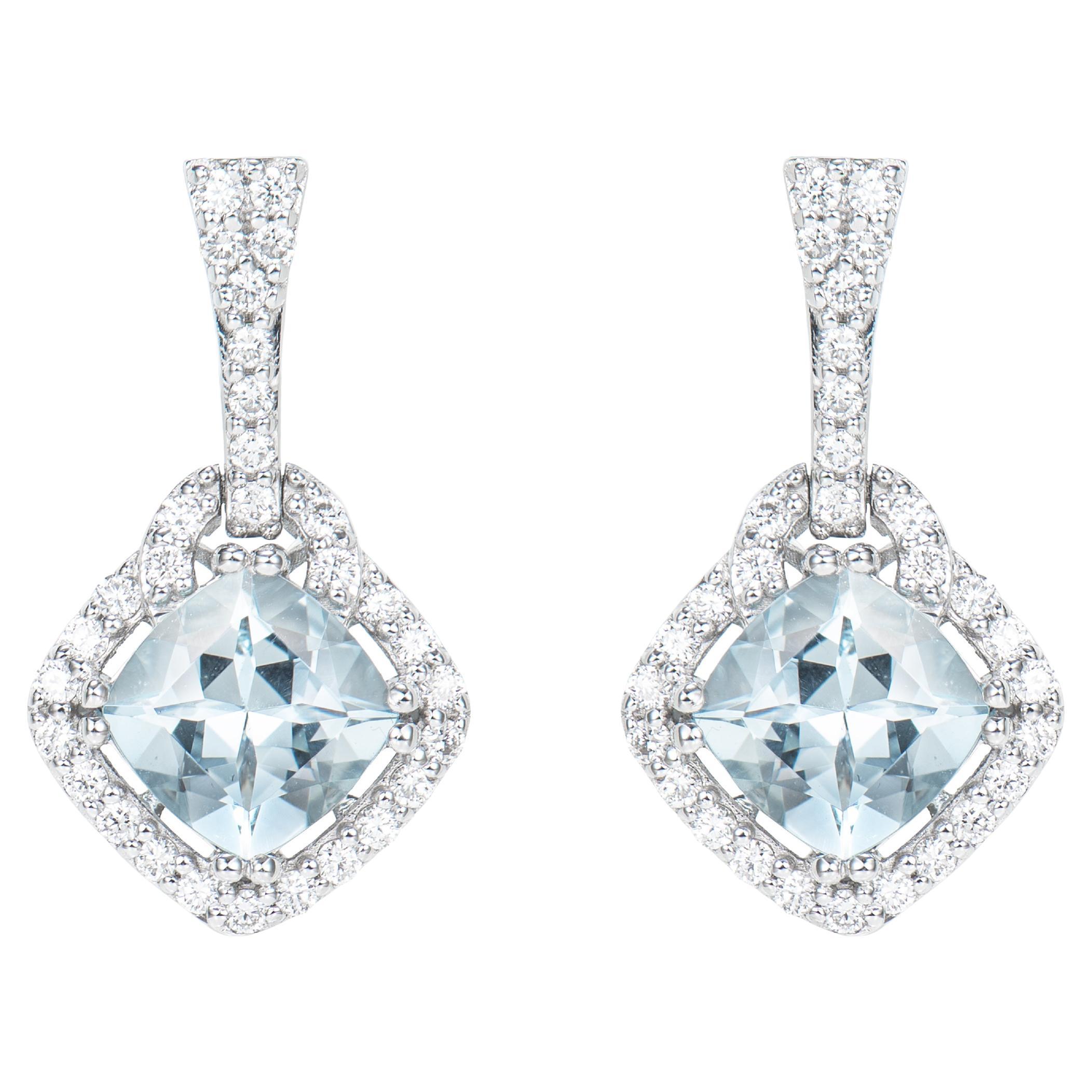 2.37 Carat Aquamarine Drop Earrings in 18Karat White Gold with Diamond For Sale