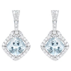 2.37 Carat Aquamarine Drop Earrings in 18Karat White Gold with Diamond