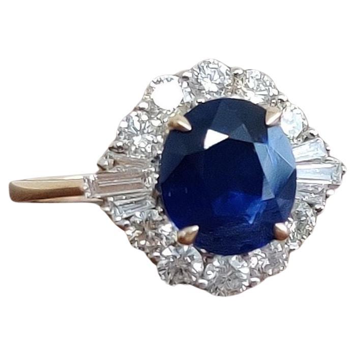2.37 Carat Ceylon Blue Sapphire & Diamond Ring For Sale