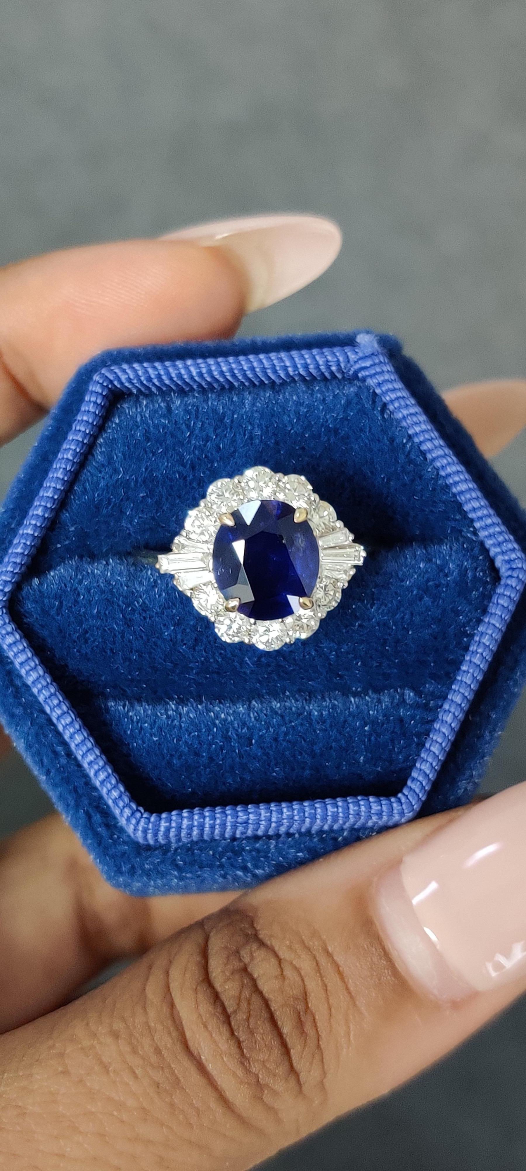 Victorian Inspired 2.37 Ct Royal Blue Ceylon Sapphire & Diamonds 18K Gold Ring 5