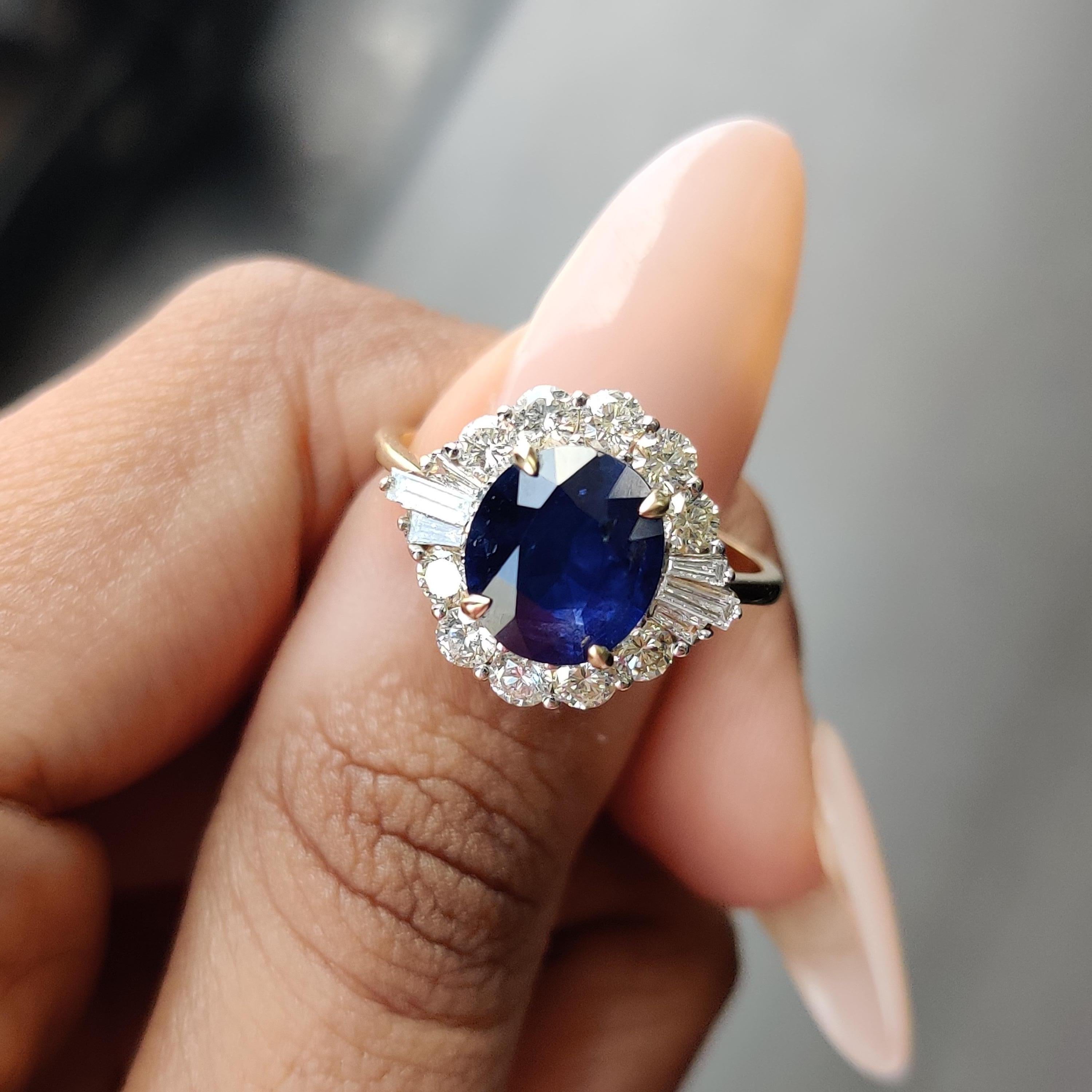 Victorian Inspired 2.37 Ct Royal Blue Ceylon Sapphire & Diamonds 18K Gold Ring 6