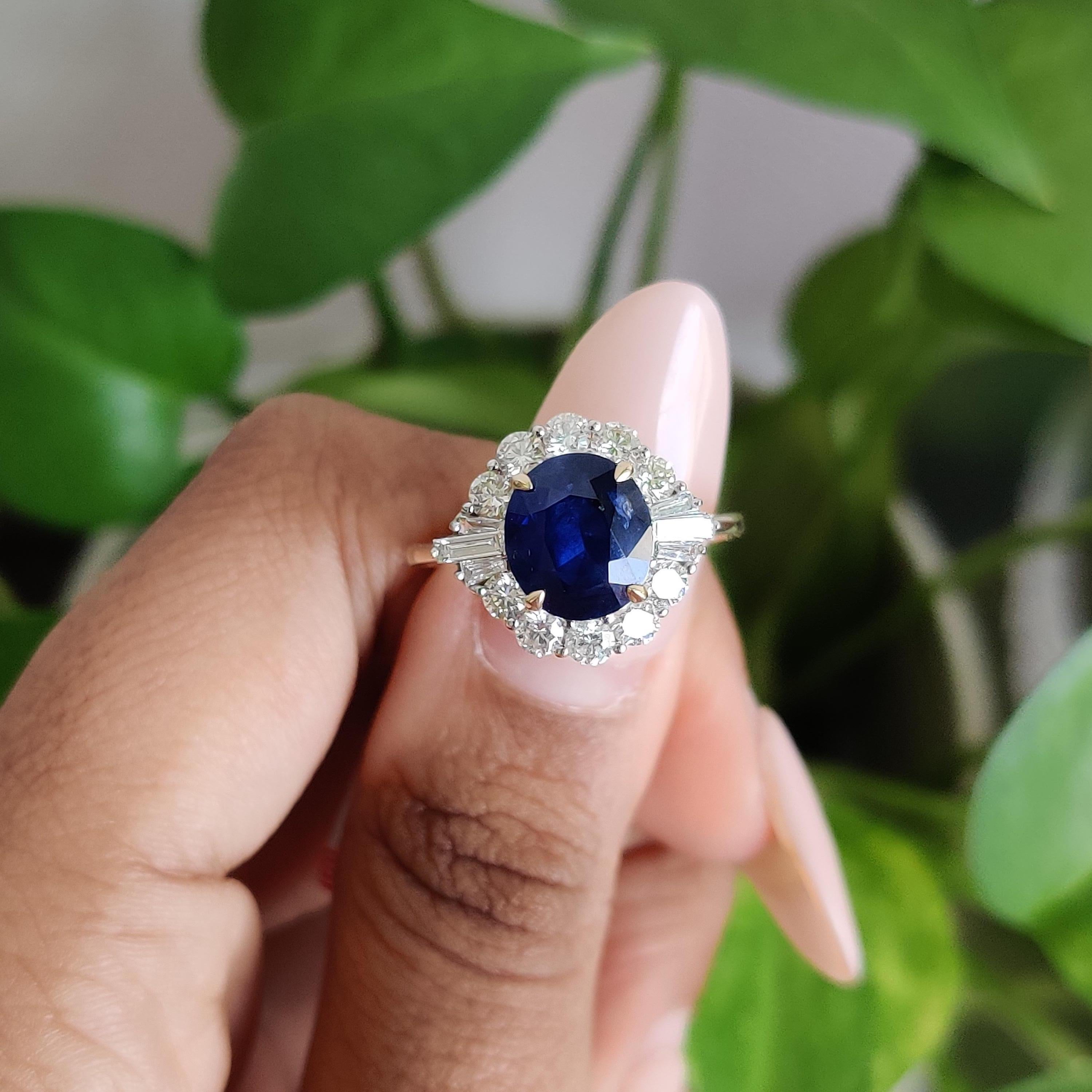 Victorian Inspired 2.37 Ct Royal Blue Ceylon Sapphire & Diamonds 18K Gold Ring 7