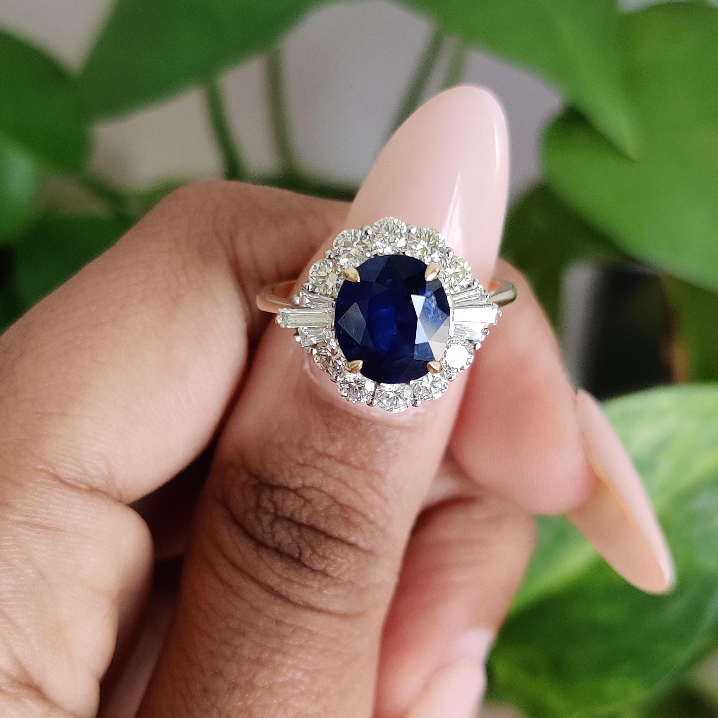 Oval Cut Victorian Inspired 2.37 Ct Royal Blue Ceylon Sapphire & Diamonds 18K Gold Ring