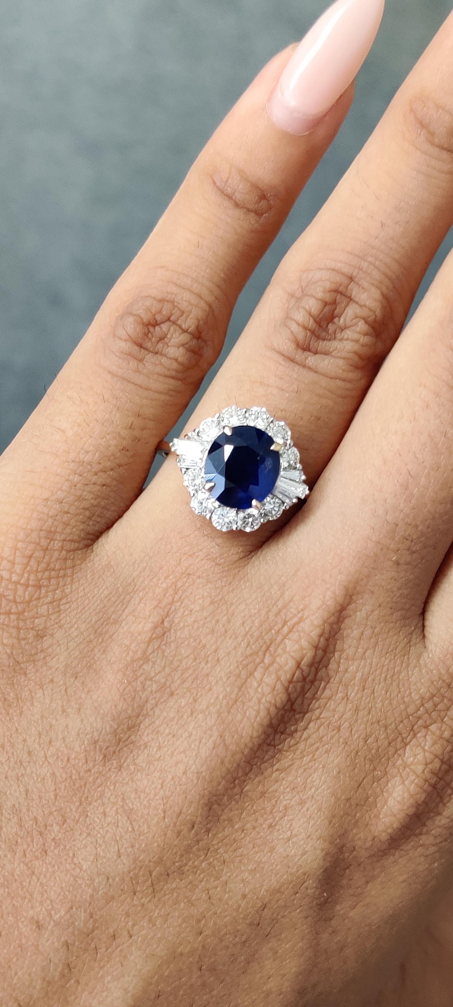 Victorian Inspired 2.37 Ct Royal Blue Ceylon Sapphire & Diamonds 18K Gold Ring 1
