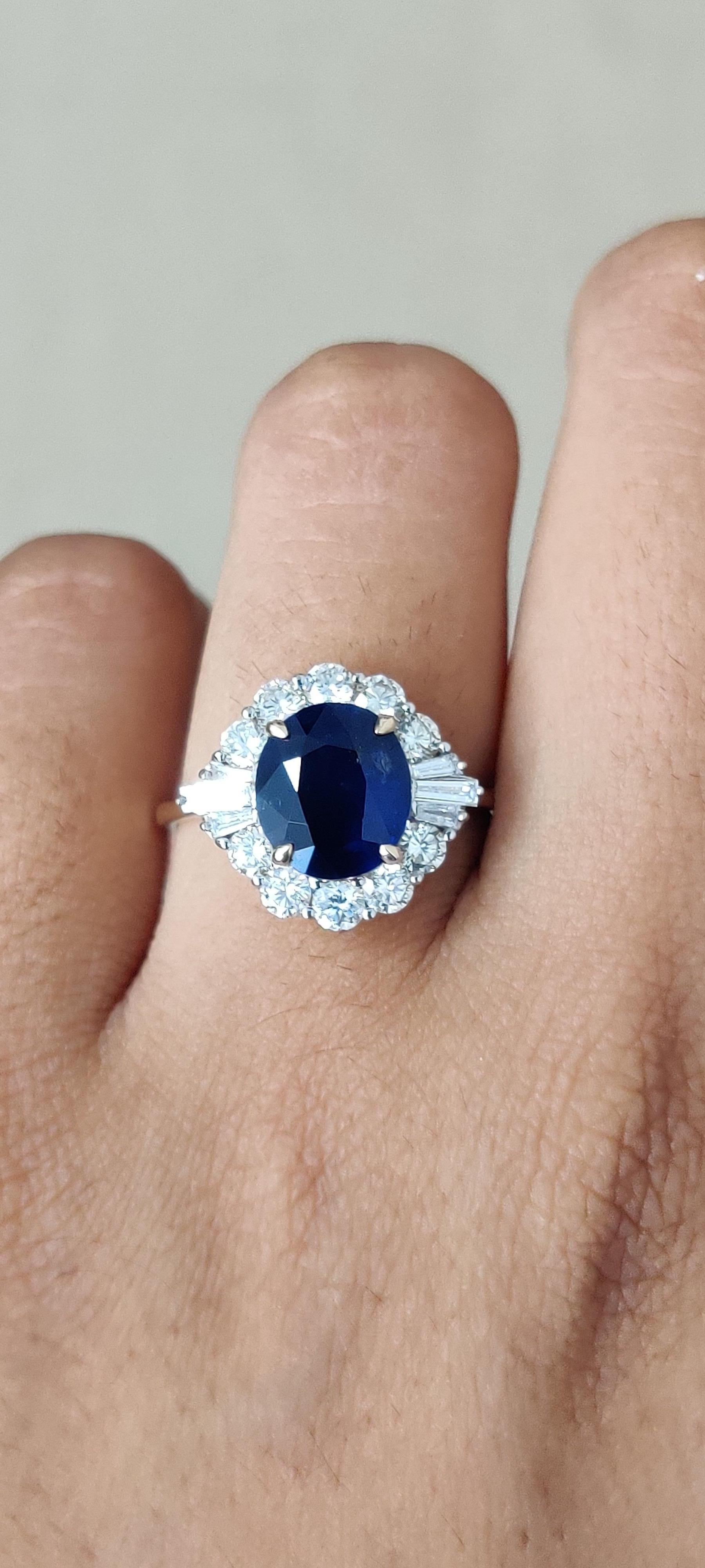 Victorian Inspired 2.37 Ct Royal Blue Ceylon Sapphire & Diamonds 18K Gold Ring 2