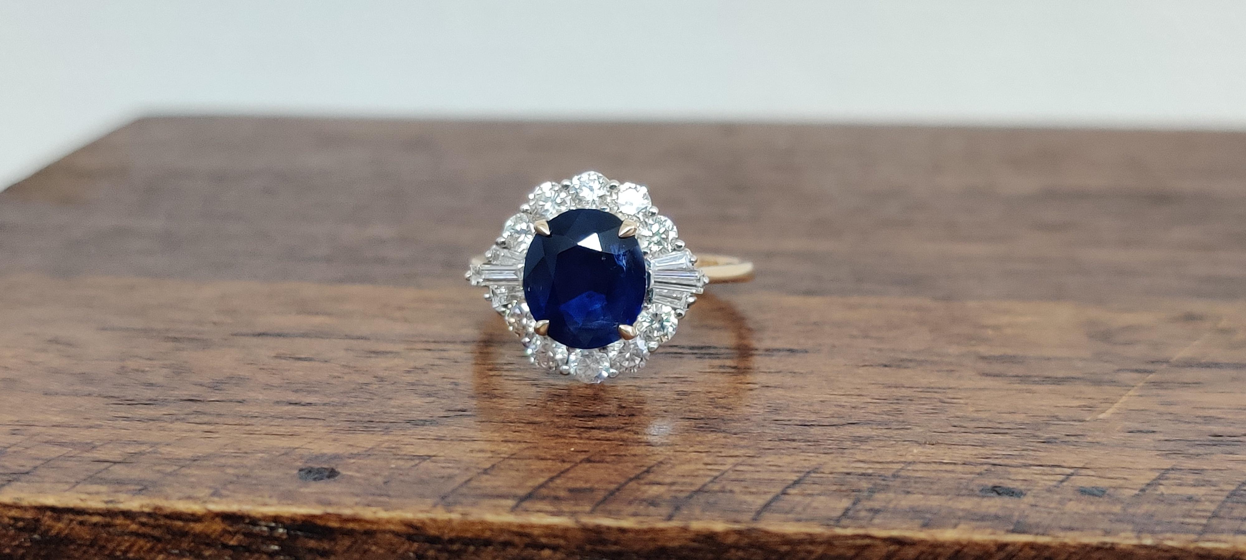 Victorian Inspired 2.37 Ct Royal Blue Ceylon Sapphire & Diamonds 18K Gold Ring 3