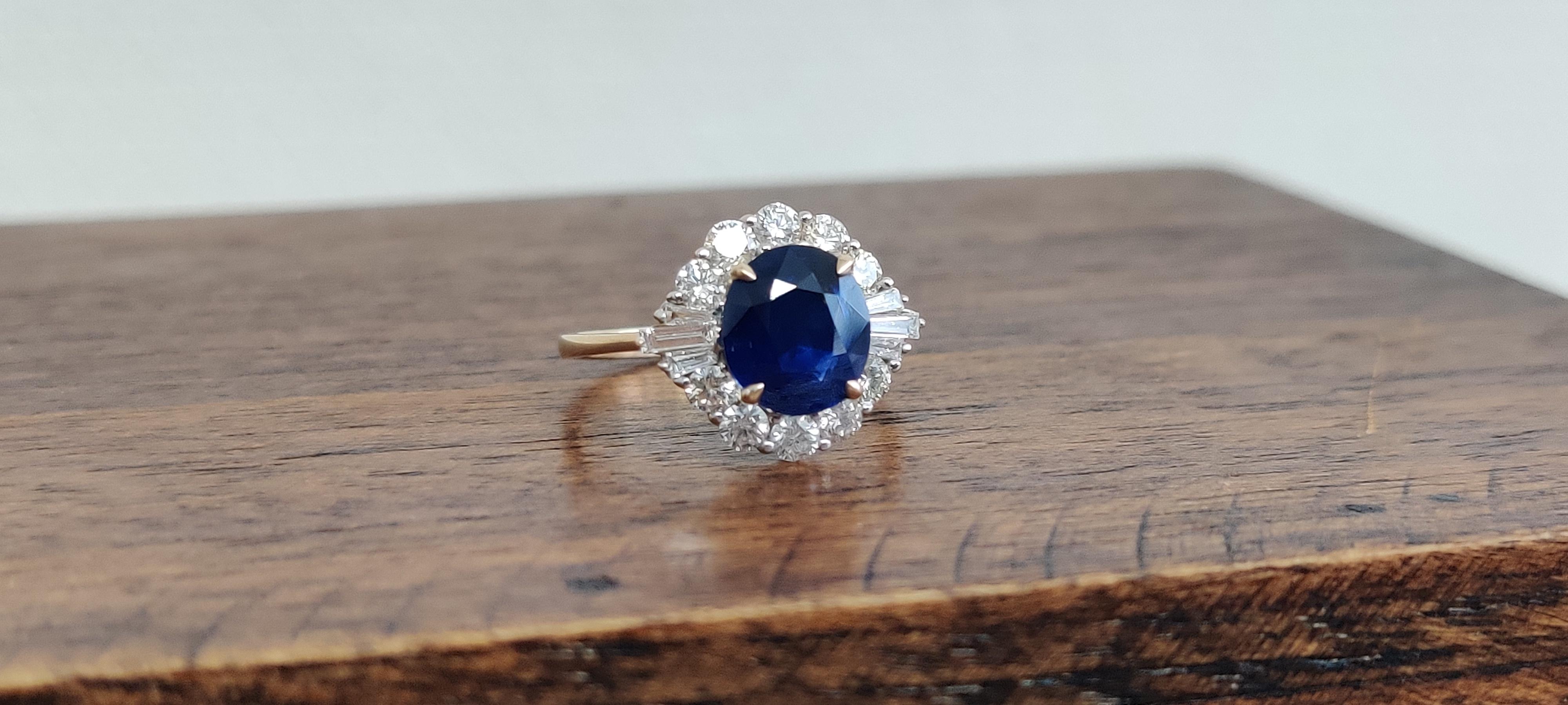 Victorian Inspired 2.37 Ct Royal Blue Ceylon Sapphire & Diamonds 18K Gold Ring 4