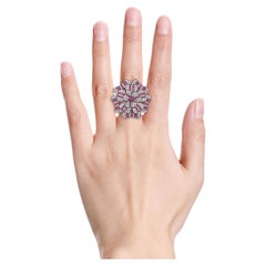 2.37 Carat Diamond and Ruby Flower Statement Fashion Ring in Victorian Style