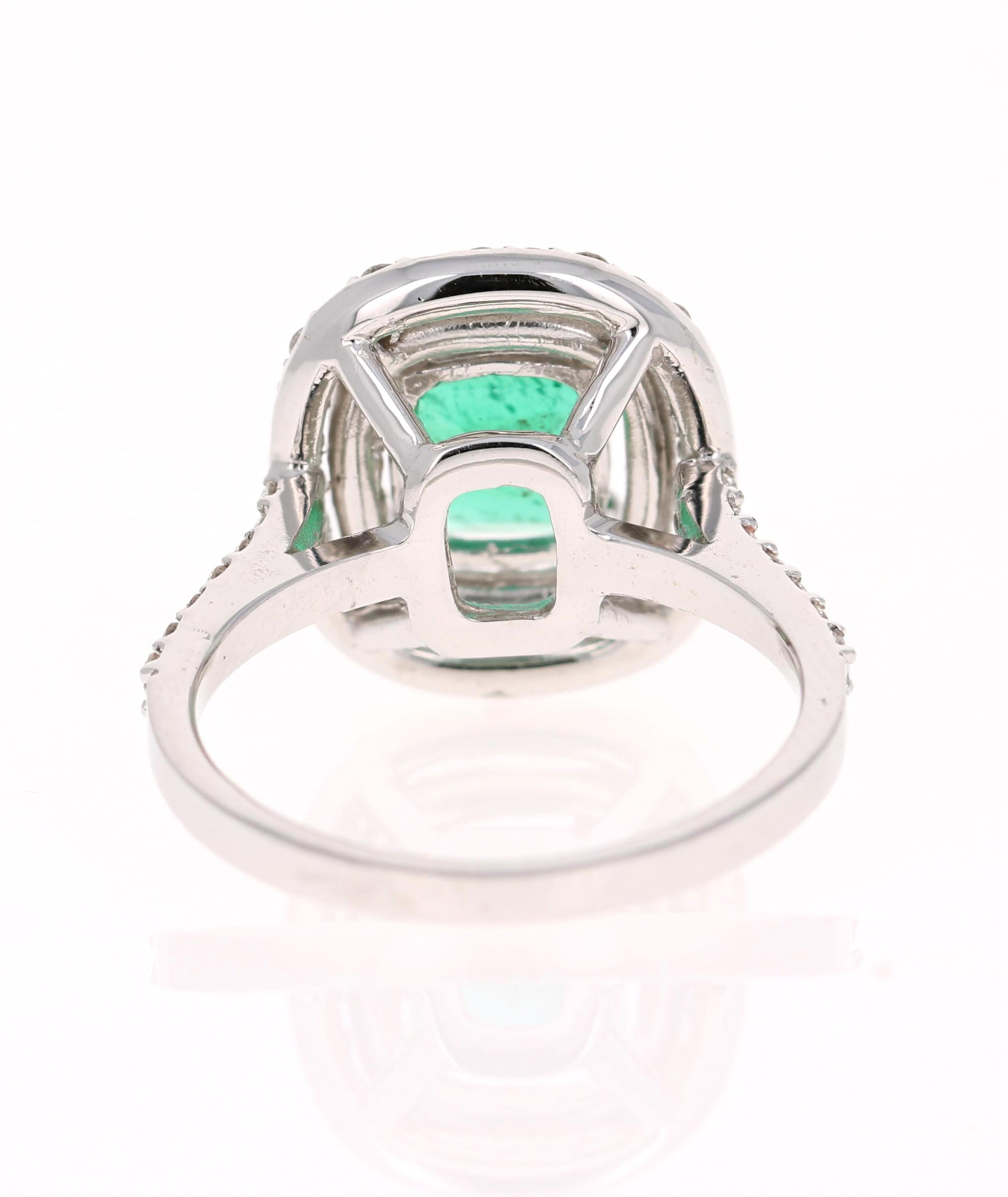 Square Cut 2.37 Carat Emerald Diamond 18 Karat White Gold Engagement GIA Certified Ring