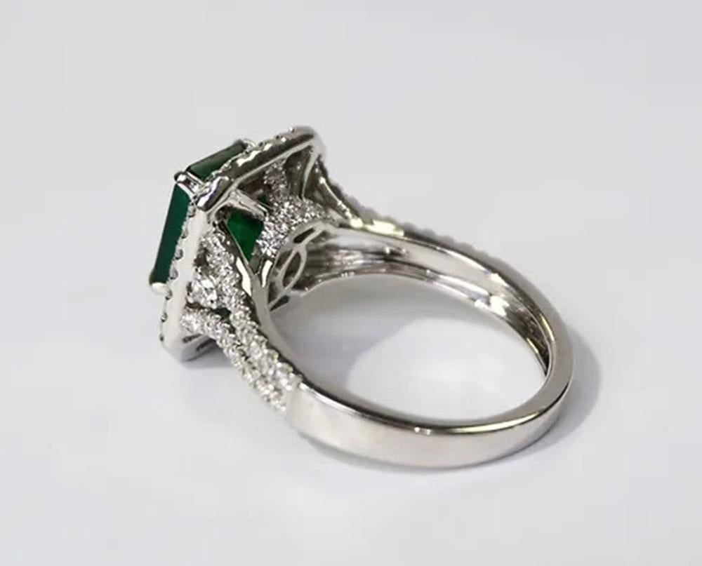 Emerald Cut 2.37 Carat Emerald Double Halo Ring For Sale