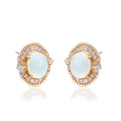 2.7 Carat Ethiopian Opal with Diamond Accents 14K Yellow Gold Earring
