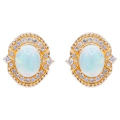 2.37 Carat Ethiopian Opal with Diamond Accents 10K Yellow Gold Earring