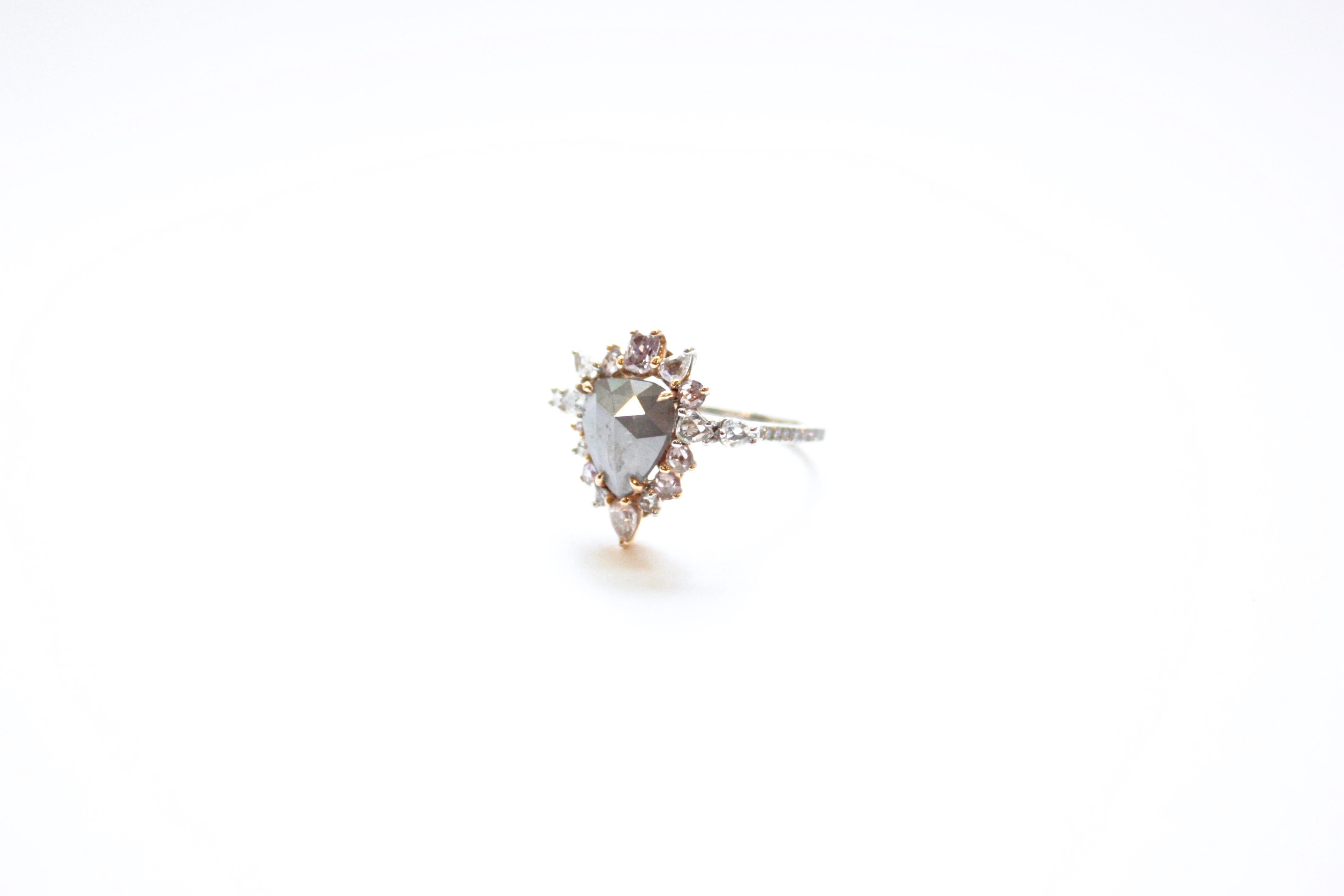 Women's 2.37 Carat Grey Diamond Caroline Ring with Pink and White Diamonds For Sale