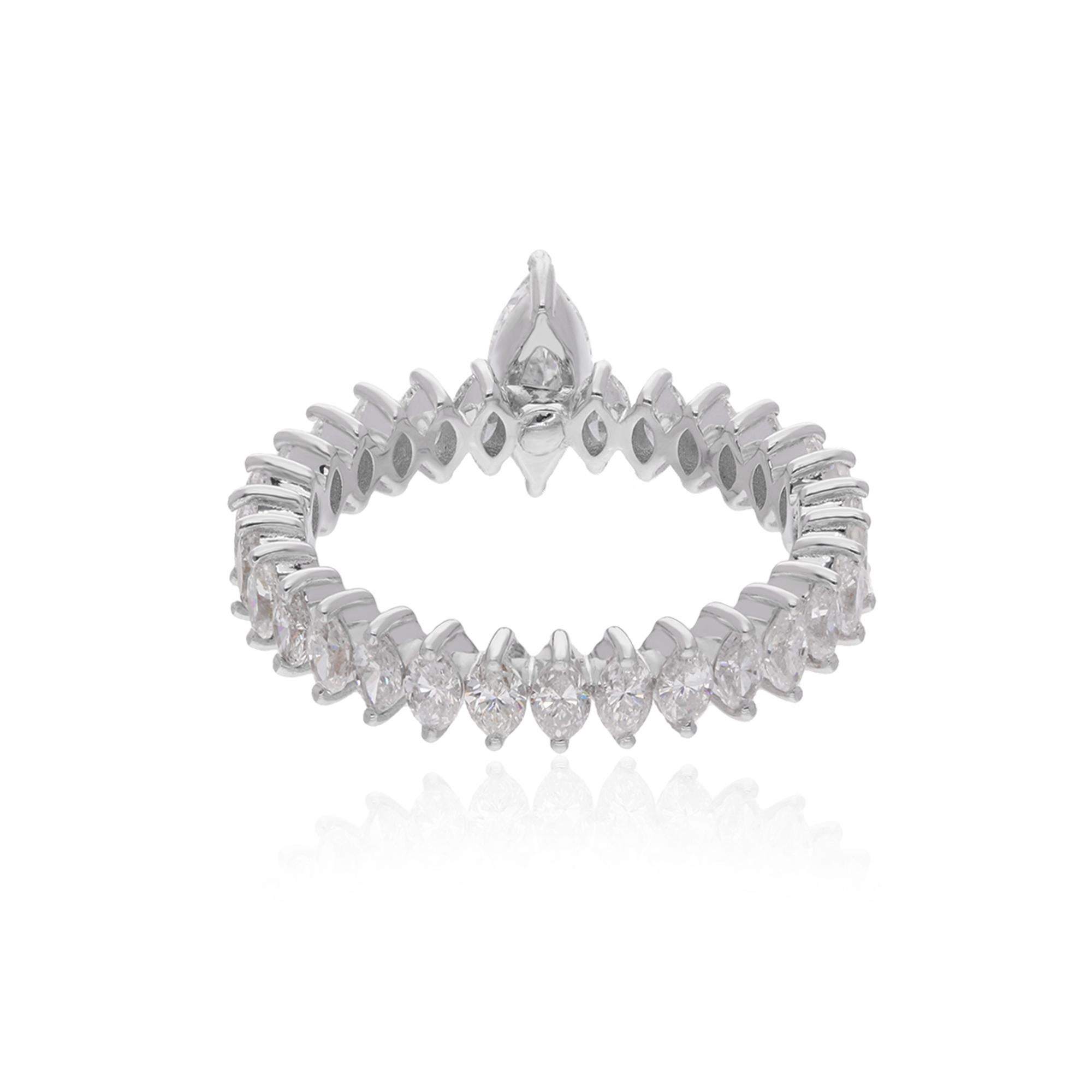 Women's 2.37 Carat Marquise Diamond Band Ring 18 Karat White Gold Handmade Fine Jewelry For Sale