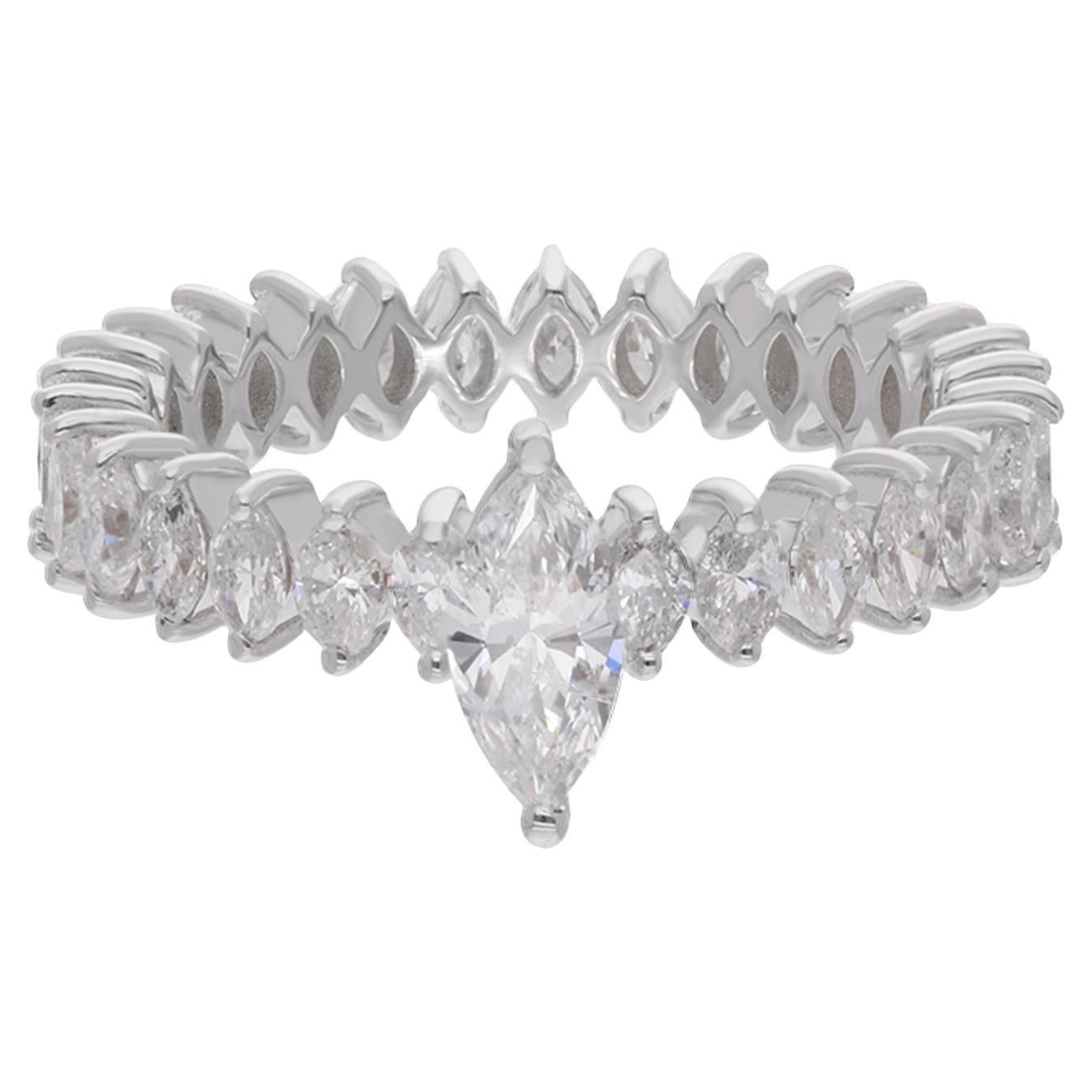 Anillo con banda de diamantes marquesa de 2,37 quilates Oro blanco de 18 quilates Joyería fina hecha a mano