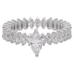 Anillo con banda de diamantes marquesa de 2,37 quilates Oro blanco de 18 quilates Joyería fina hecha a mano