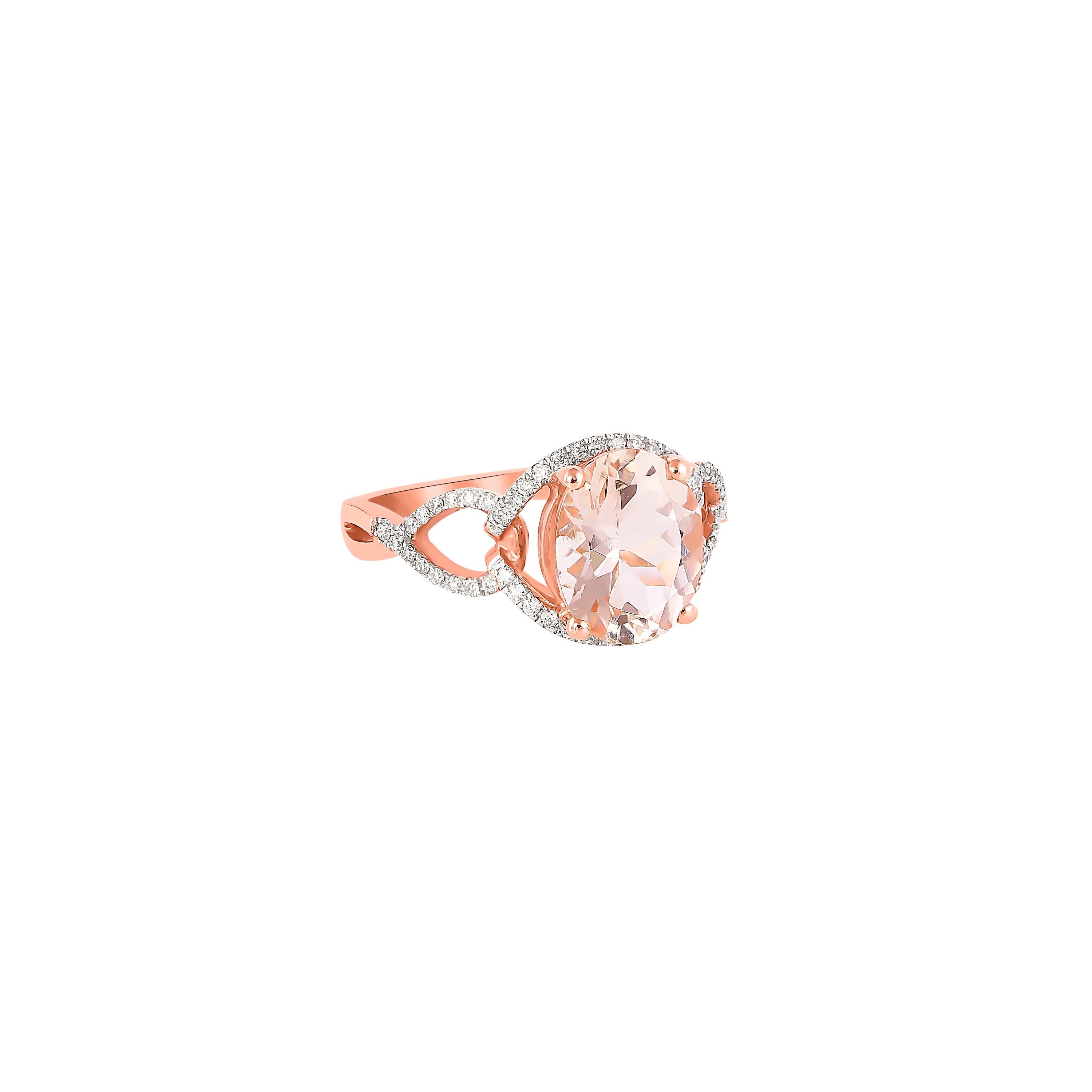 This collection features an array of magnificent morganites! Accented with Diamond these rings are made in rose gold and present a classic yet elegant look. 

Classic morganite ring in 18K Rose gold with Diamond. 

Morganite: 2.37 carat, 10X8mm