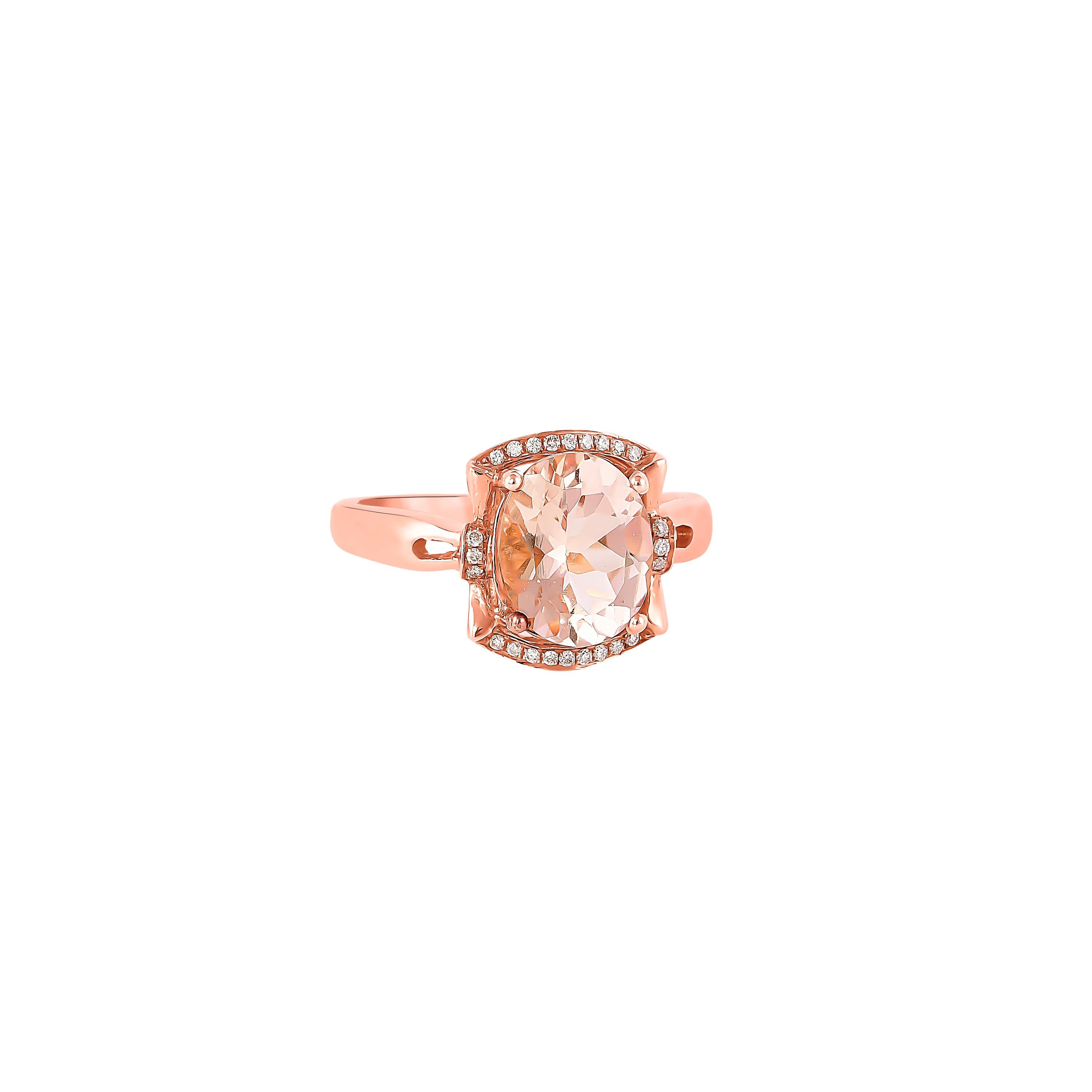 This collection features an array of magnificent morganites! Accented with Diamond these rings are made in rose gold and present a classic yet elegant look. 

Classic morganite ring in 18K Rose gold with Diamond. 

Morganite: 2.37 carat, 10X8mm