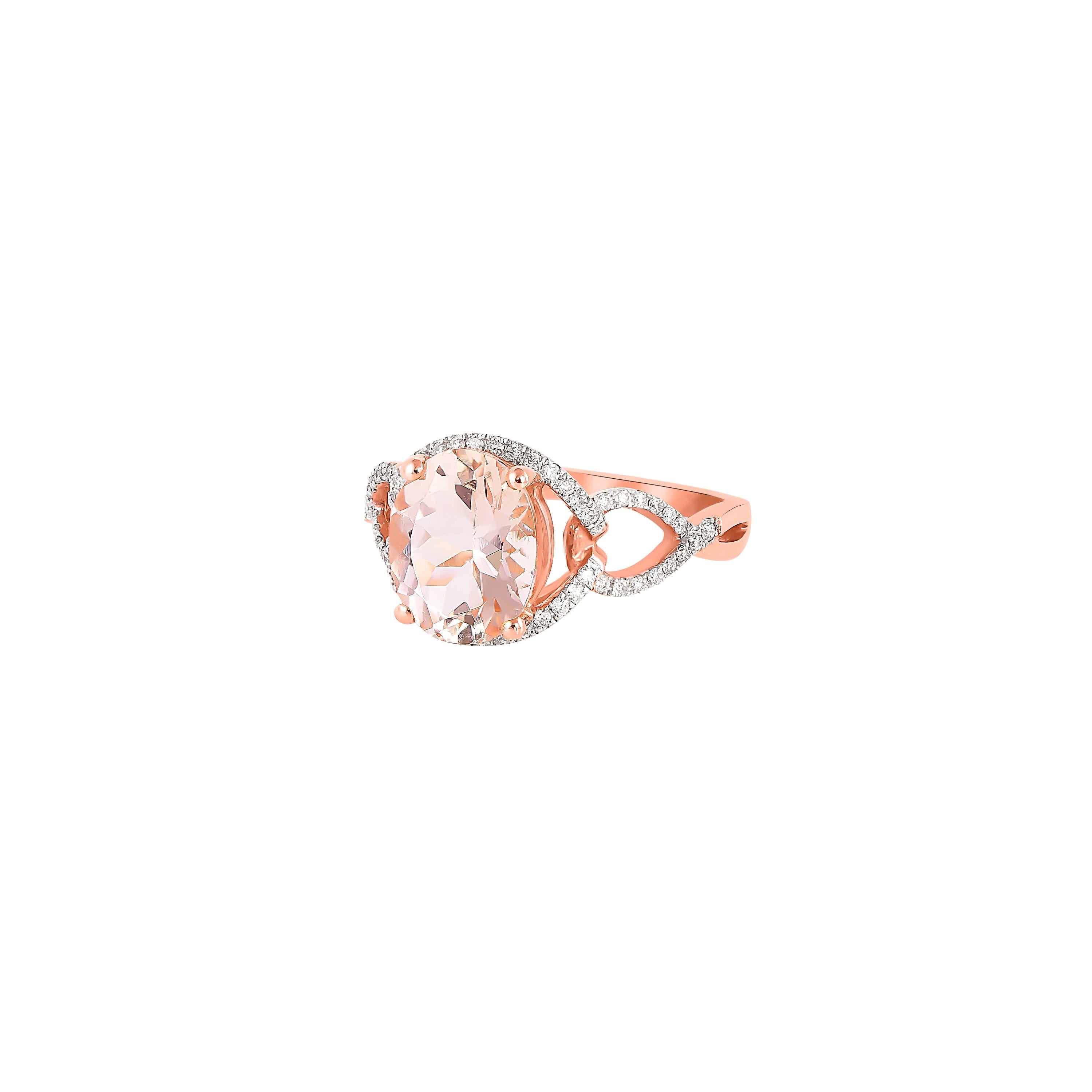 Oval Cut 2.37 Carat Morganite and Diamond Ring in 18 Karat Rose Gold For Sale