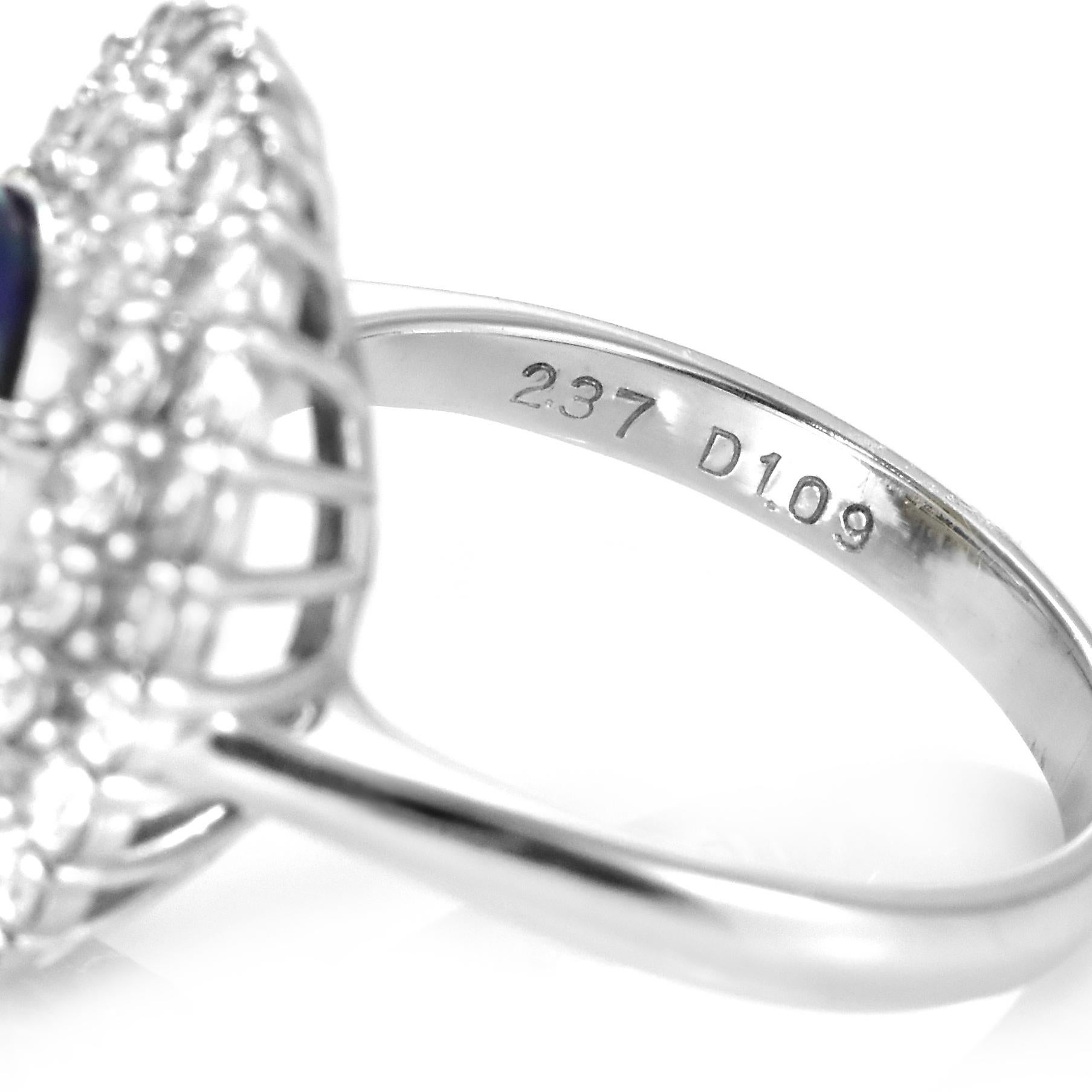 Anillo de ópalo negro australiano natural de 2.37 quilates y diamantes en platino en venta 4