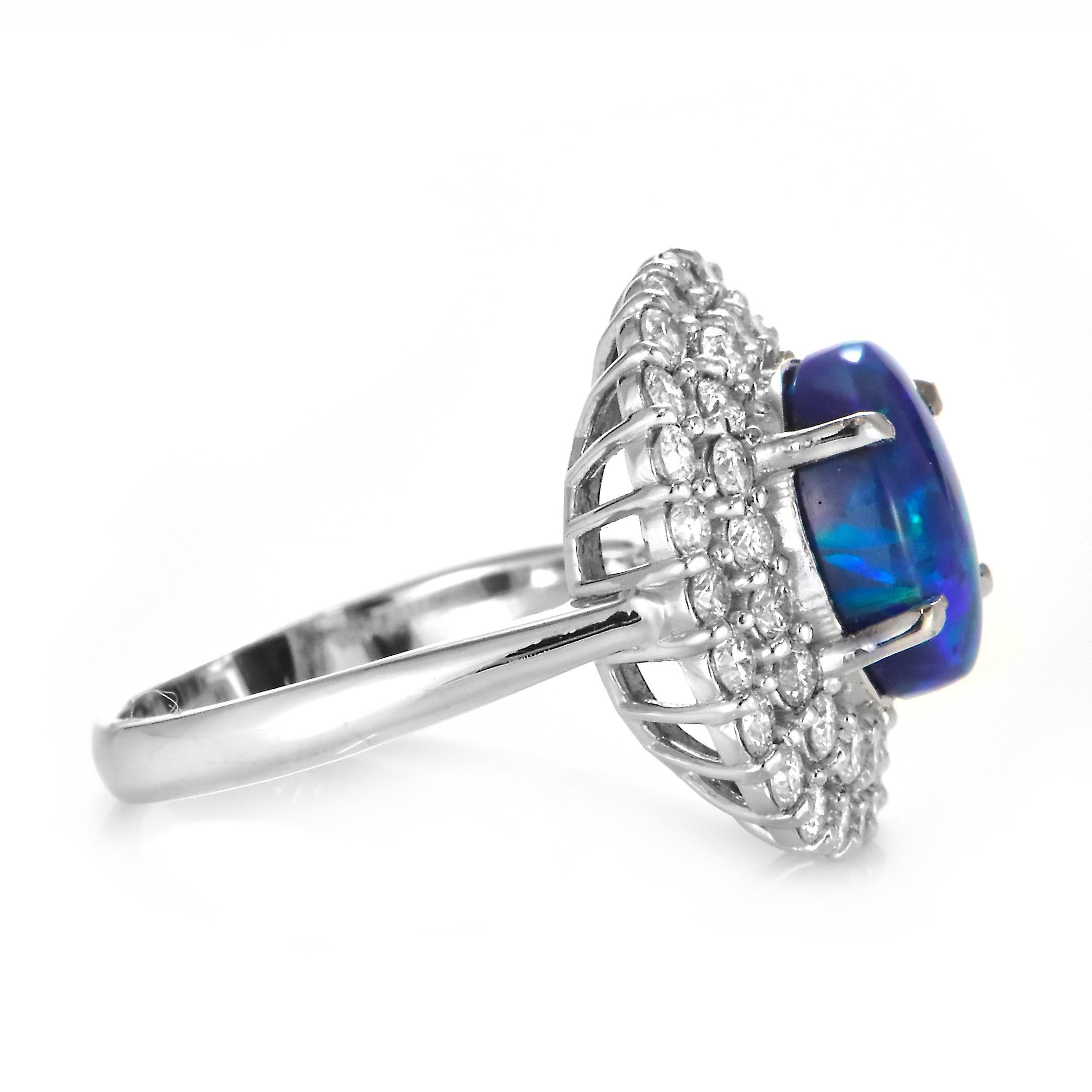 Anillo de ópalo negro australiano natural de 2.37 quilates y diamantes en platino en venta 6