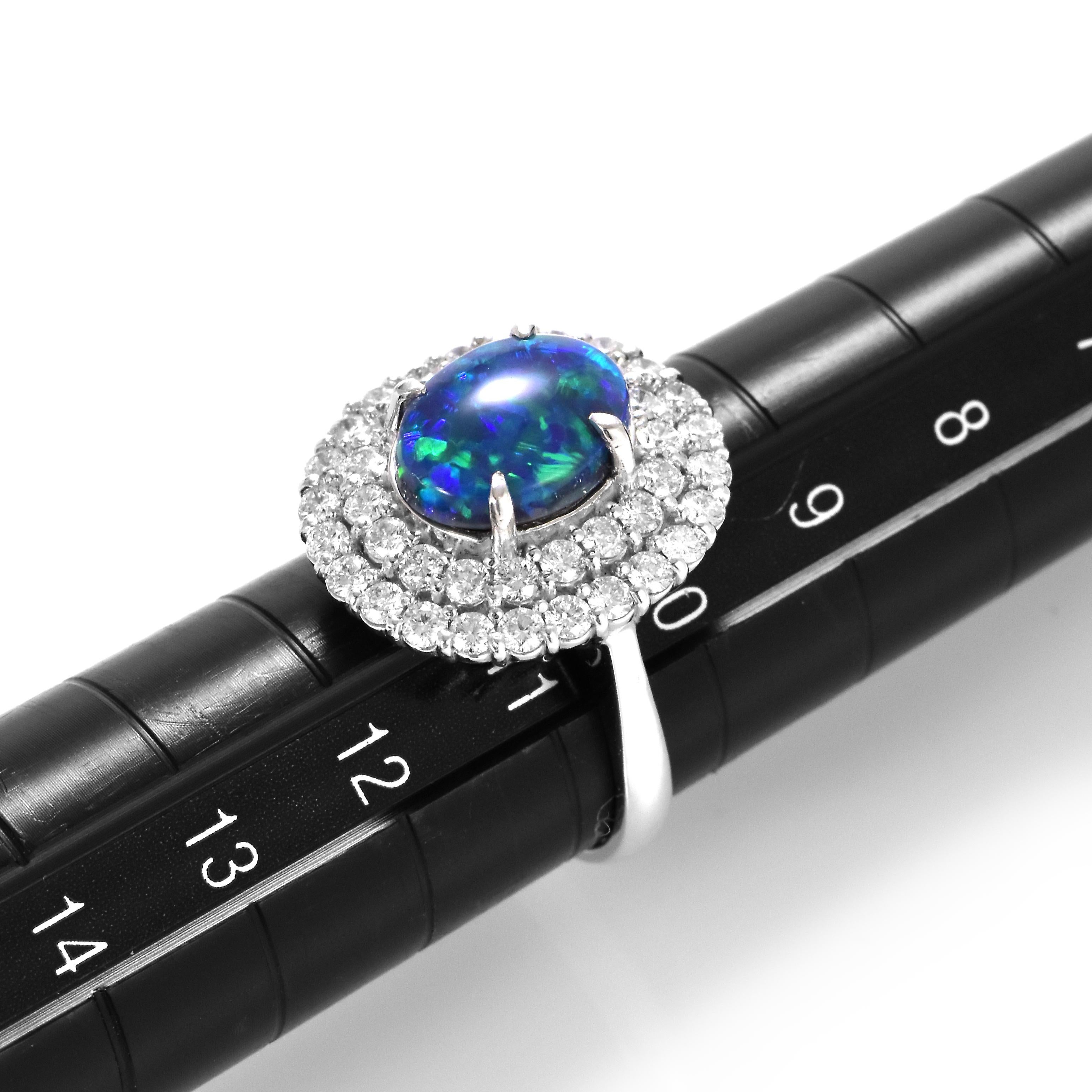 Anillo de ópalo negro australiano natural de 2.37 quilates y diamantes en platino en venta 8