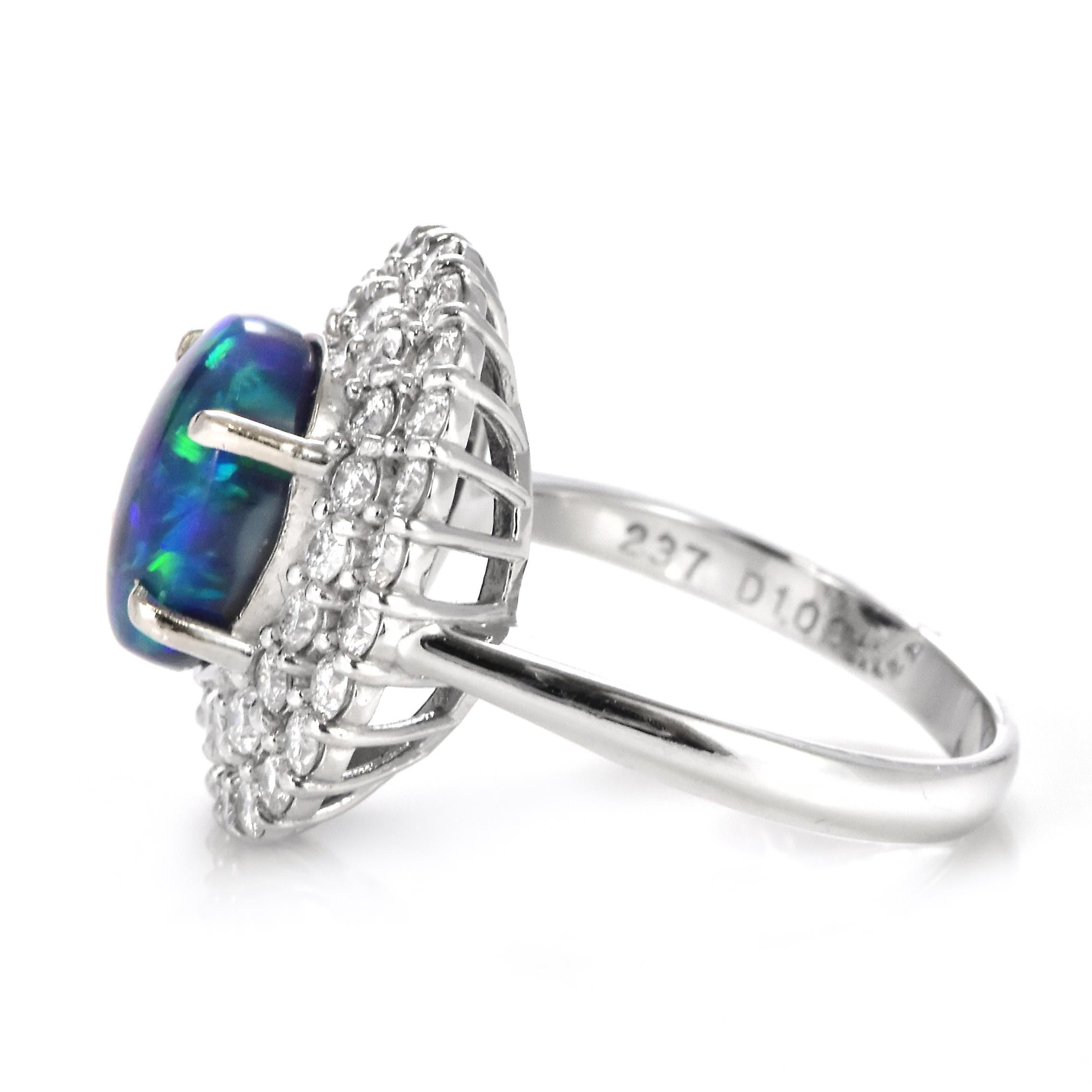 Anillo de ópalo negro australiano natural de 2.37 quilates y diamantes en platino en venta 9