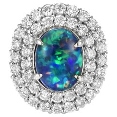 Anillo de ópalo negro australiano natural de 2.37 quilates y diamantes en platino
