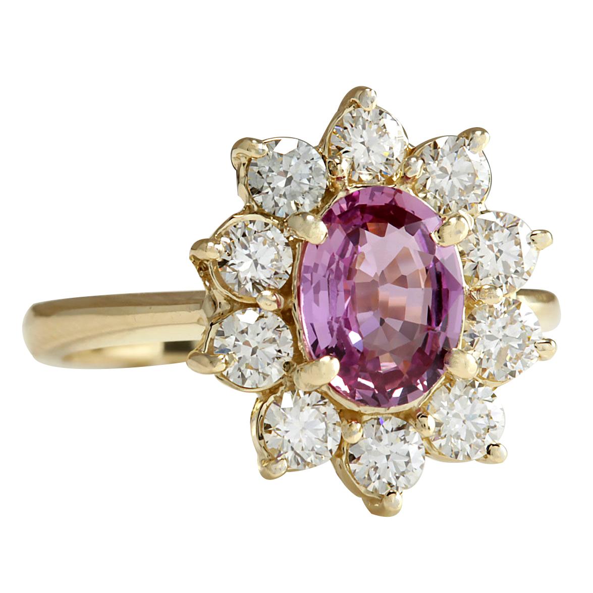 2.37 Carat Natural Ceylon Sapphire 14 Karat Yellow Gold Diamond Ring
Stamped: 14K Yellow Gold
Total Ring Weight: 4.5 Grams
Total Natural Ceylon Sapphire Weight is 1.37 Carat (Measures: 8.00x6.00 mm)
Color: Pink
Total Natural Diamond Weight is 1.00