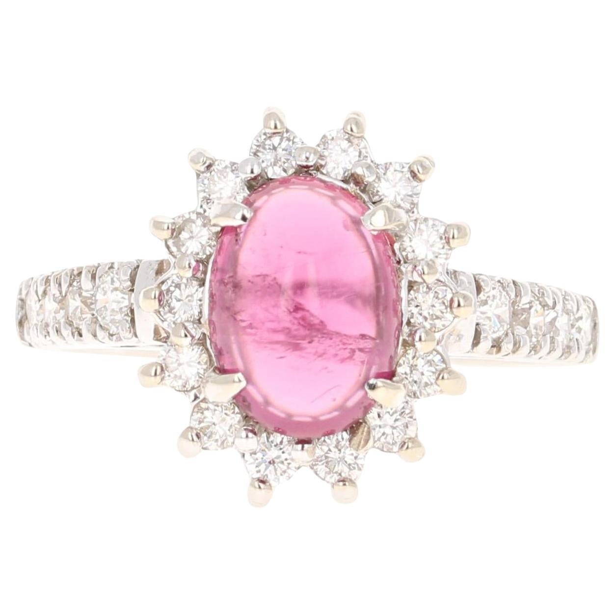 Anello in oro bianco con diamante naturale e tormalina rosa naturale da 2,37 carati