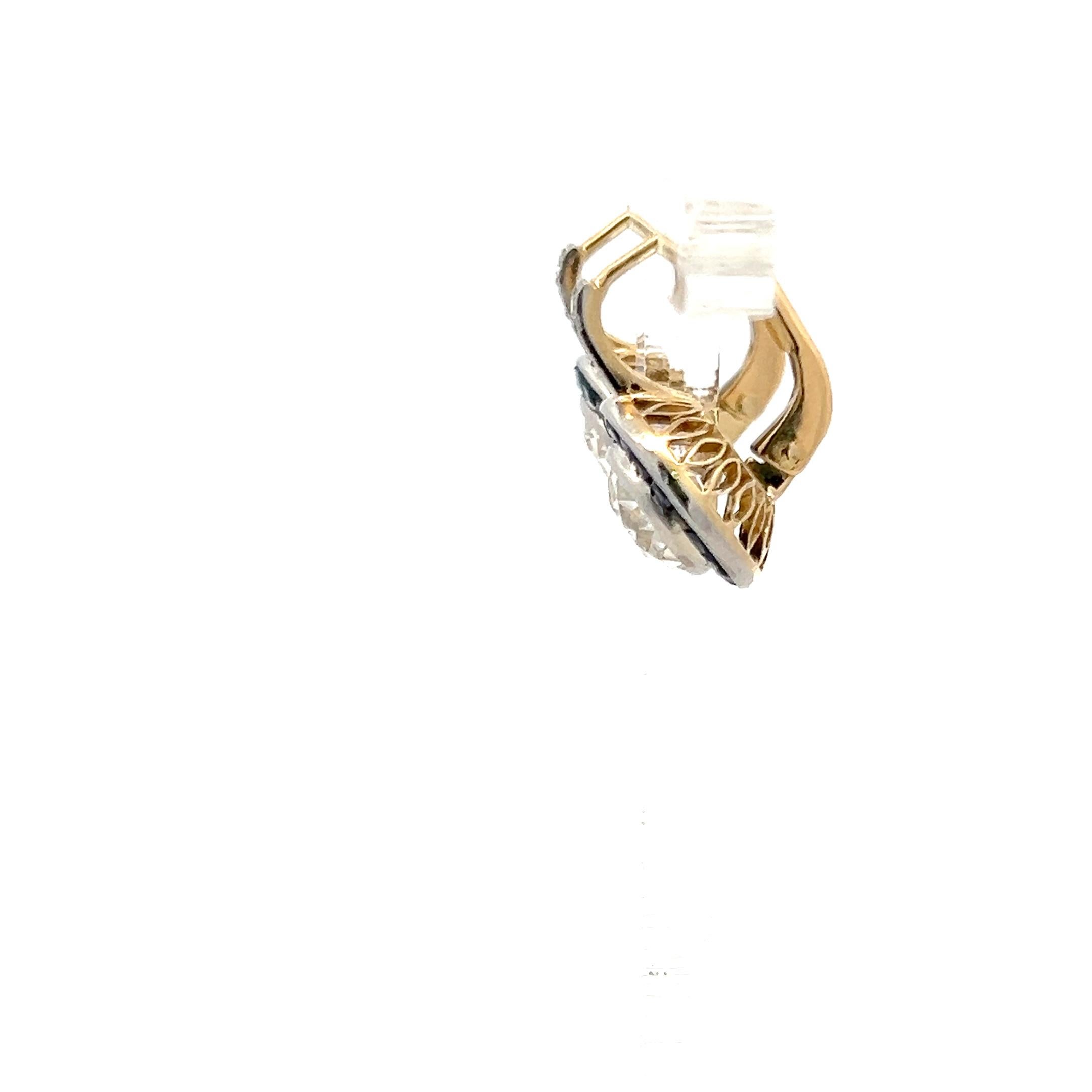 Women's 2.37 Carat Old European Cut Diamond 0.50 Carat Sapphire 18K Gold/Plat Earrings For Sale
