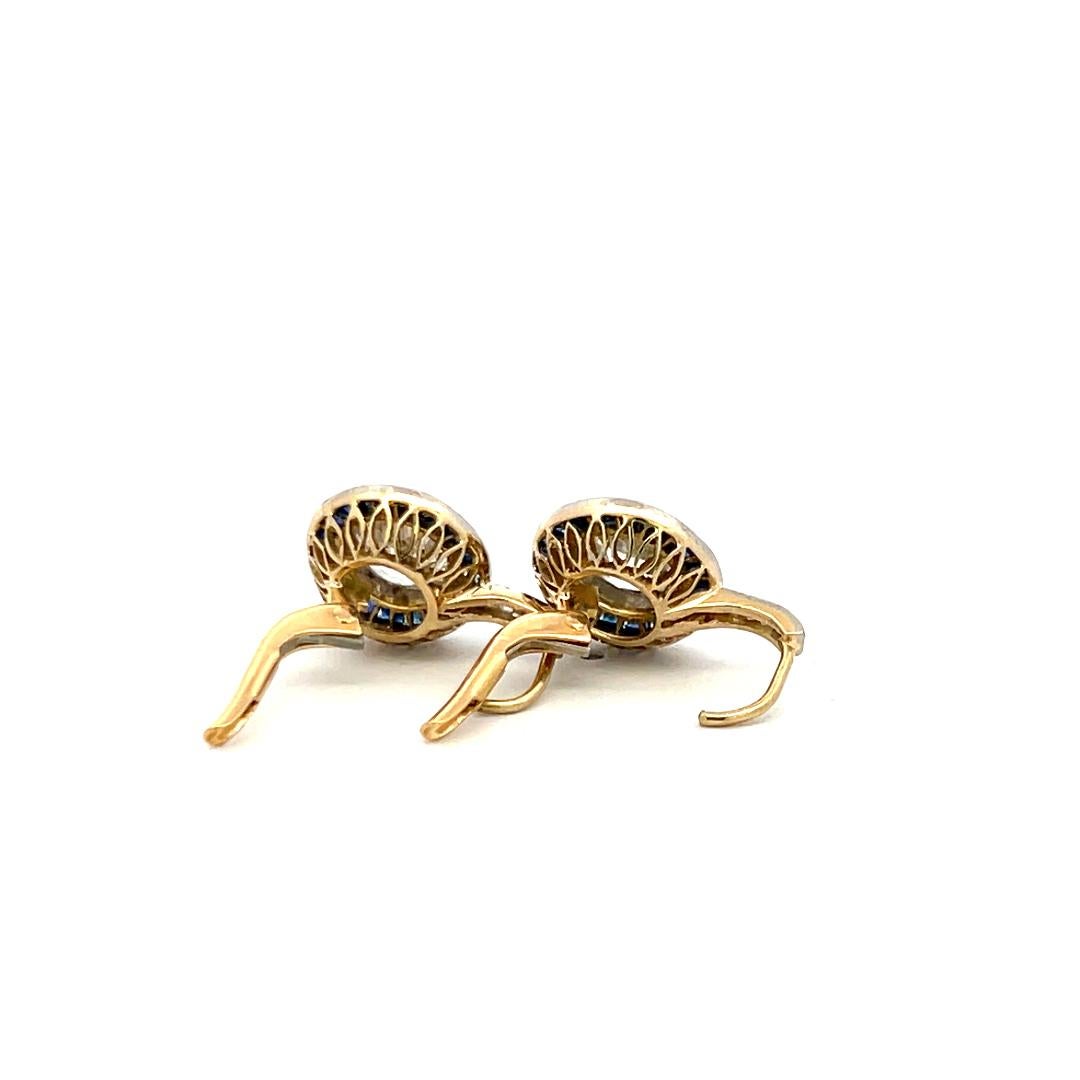 2.37 Carat Old European Cut Diamond 0.50 Carat Sapphire 18K Gold/Plat Earrings For Sale 5