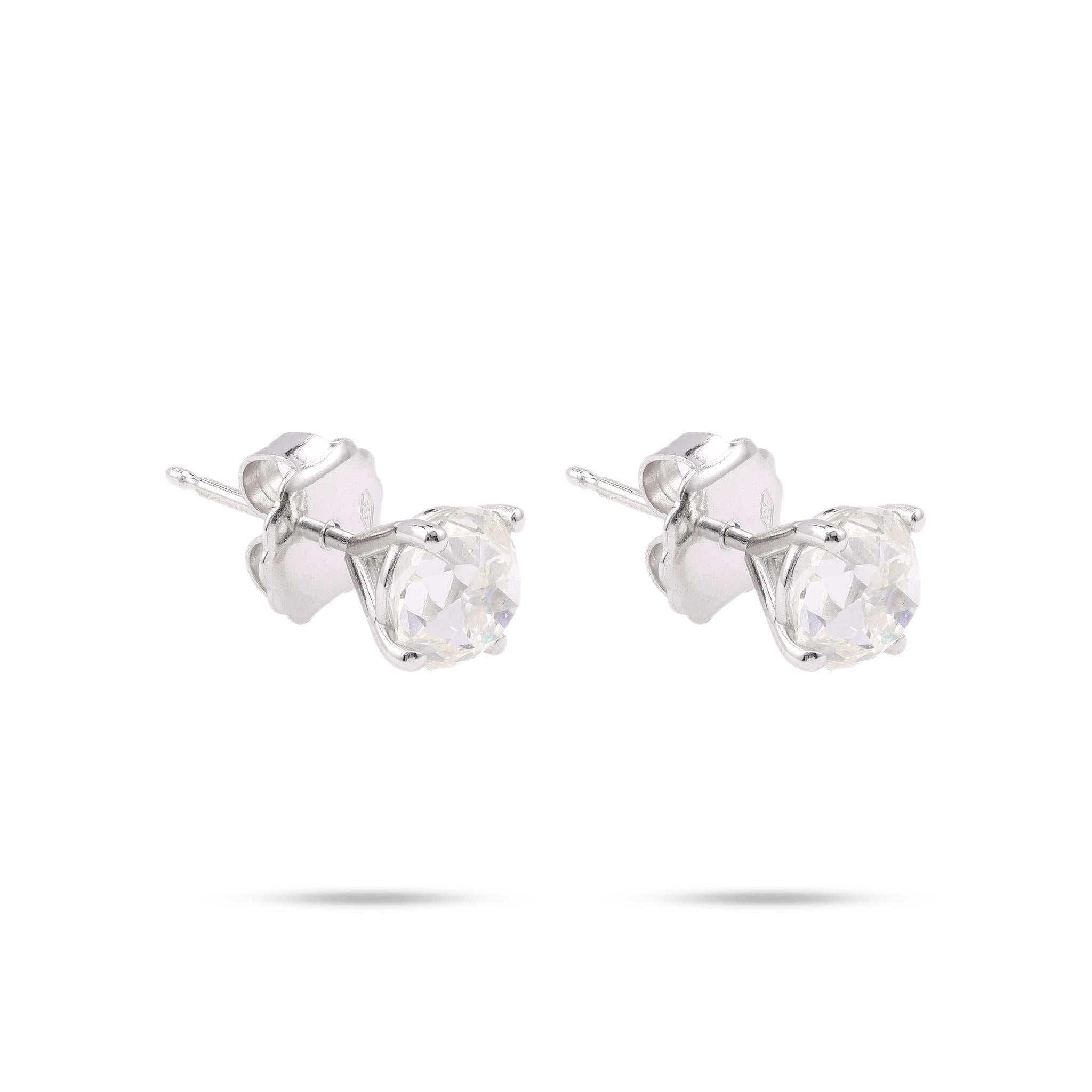 2,37 Karat Diamant-Ohrstecker aus 14K Weißgold mit altem Minenschliff (Alteuropäischer Brillantschliff)
