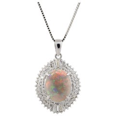 2.37 Carat Oval Black Opal Diamond Pendant Necklace Platinum in Stock