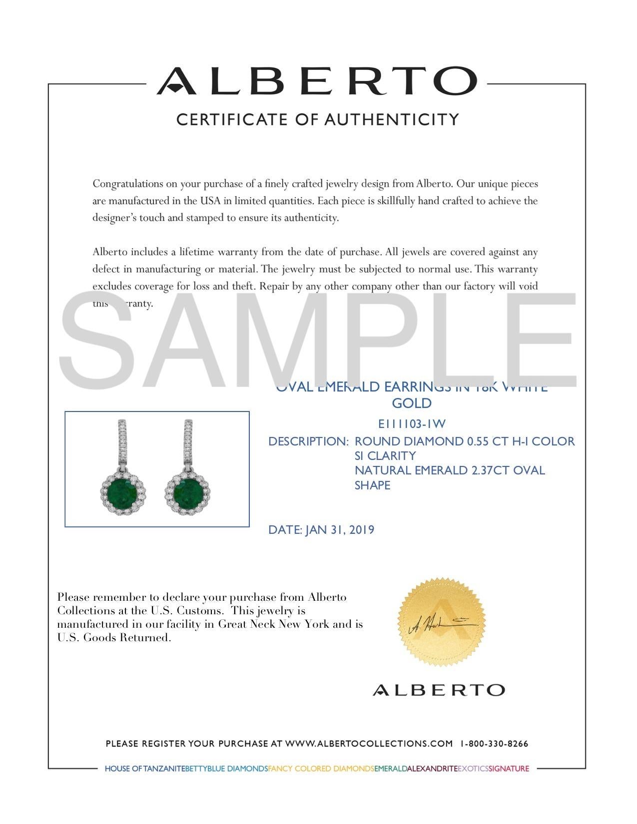 Oval Cut White Gold Oval Shaped Emerald and White Diamond Halo Drop Earring For Sale
