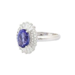 2.37 Carat Tanzanite Diamond Halo Cocktail Wedding Ring in 18k Solid White Gold
