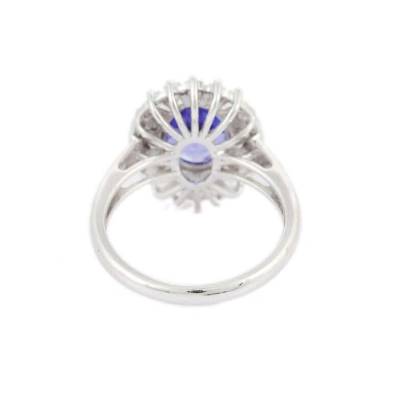 For Sale:  2.37 Carat Tanzanite Diamond Halo Cocktail Wedding Ring in 18k Solid White Gold 3