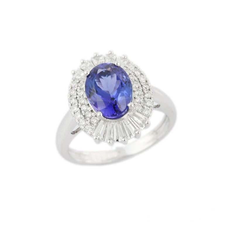 For Sale:  2.37 Carat Tanzanite Diamond Halo Cocktail Wedding Ring in 18k Solid White Gold 4