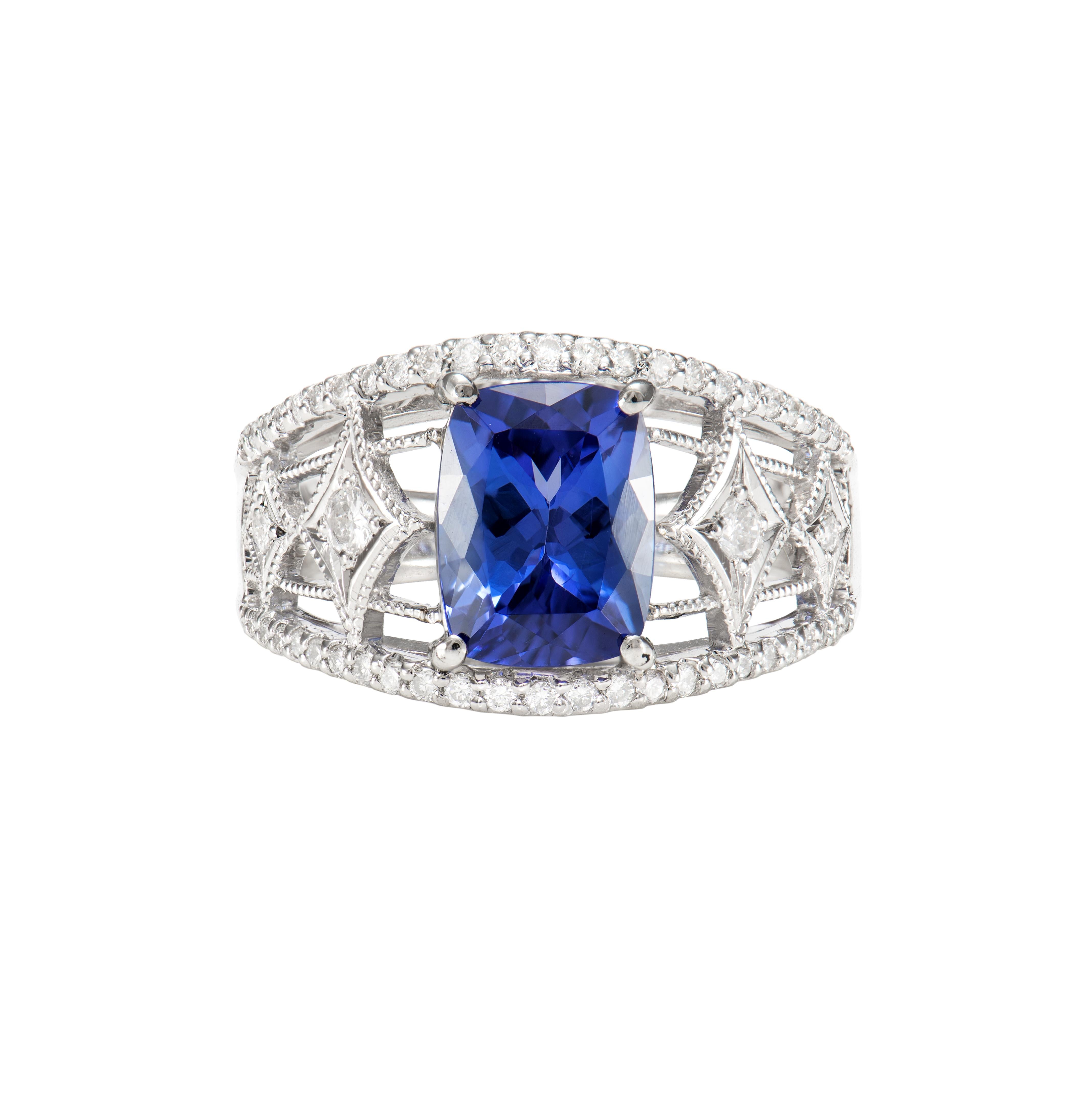 Contemporain Sunita Nahata tanzanite 2.37 carats. Bague fantaisie en platine 900 avec diamant. en vente