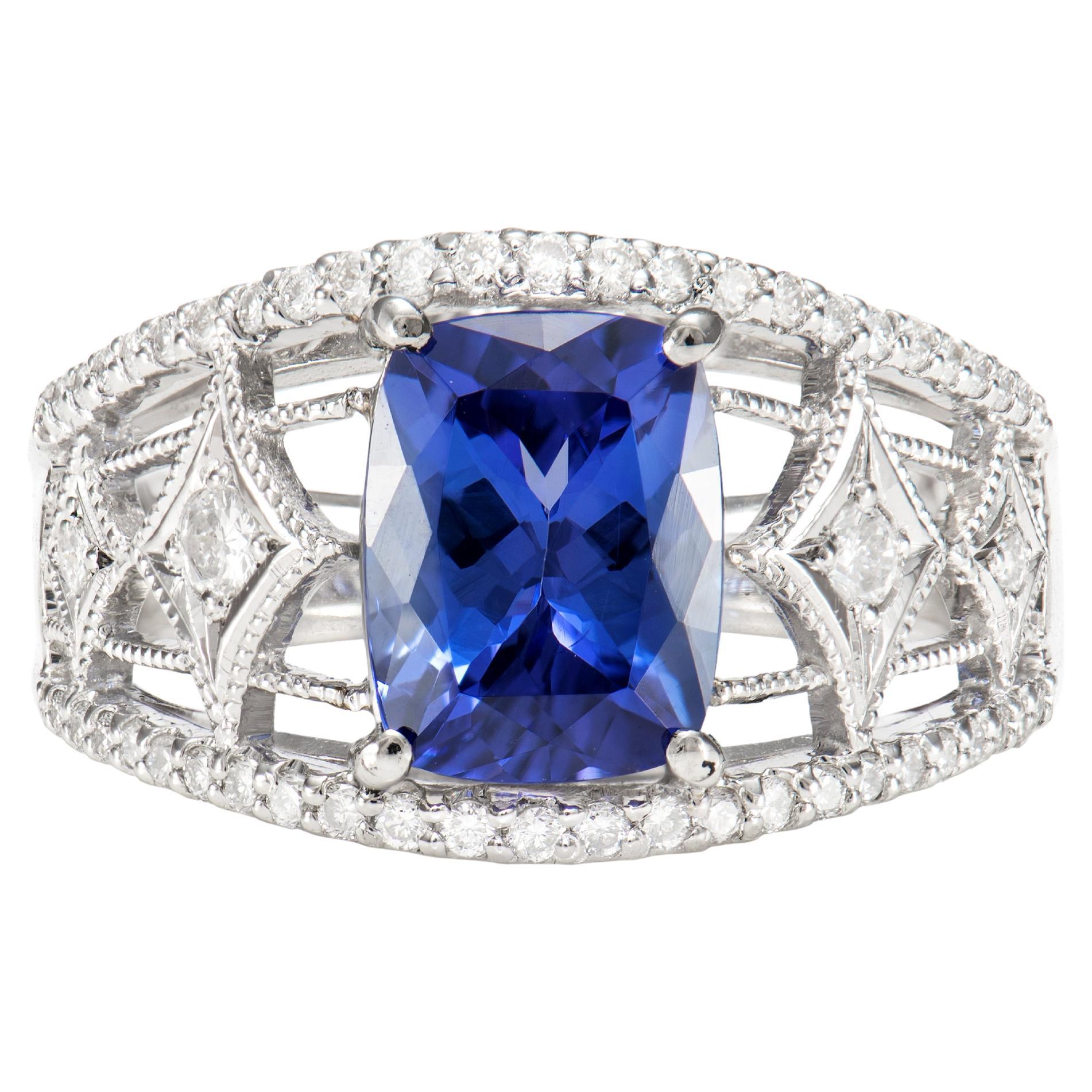 2.37 Carat Tanzanite Ring in 900 Platinum with Diamond.