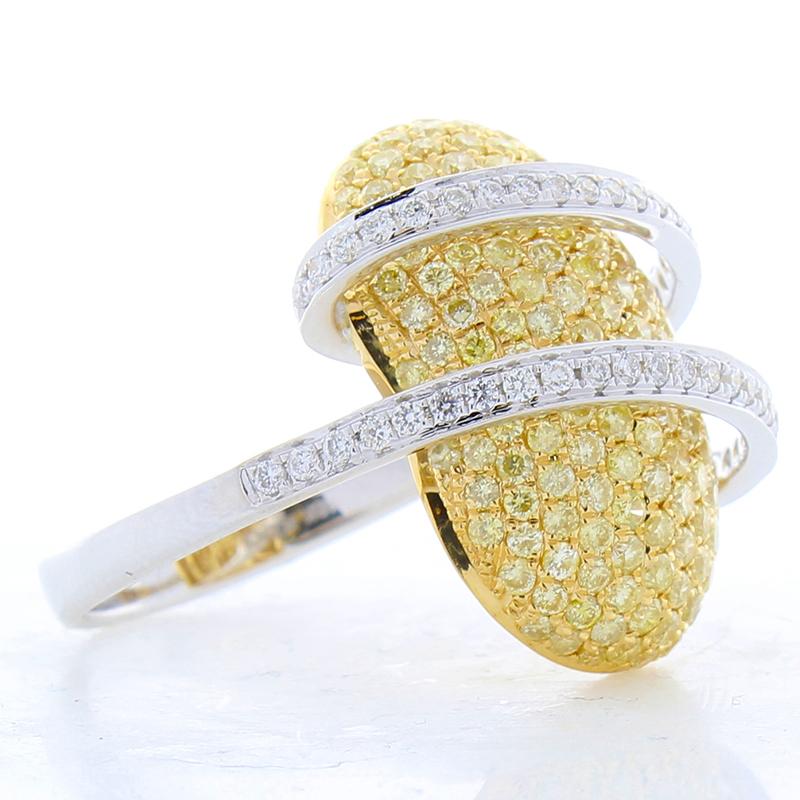 Contemporary 2.37 Carat Total Fancy Yellow Diamond and White Diamond Two-Tone Cocktail Ring