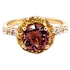 Bague cocktail en or jaune avec tourmaline et saphir de 2.37 carats