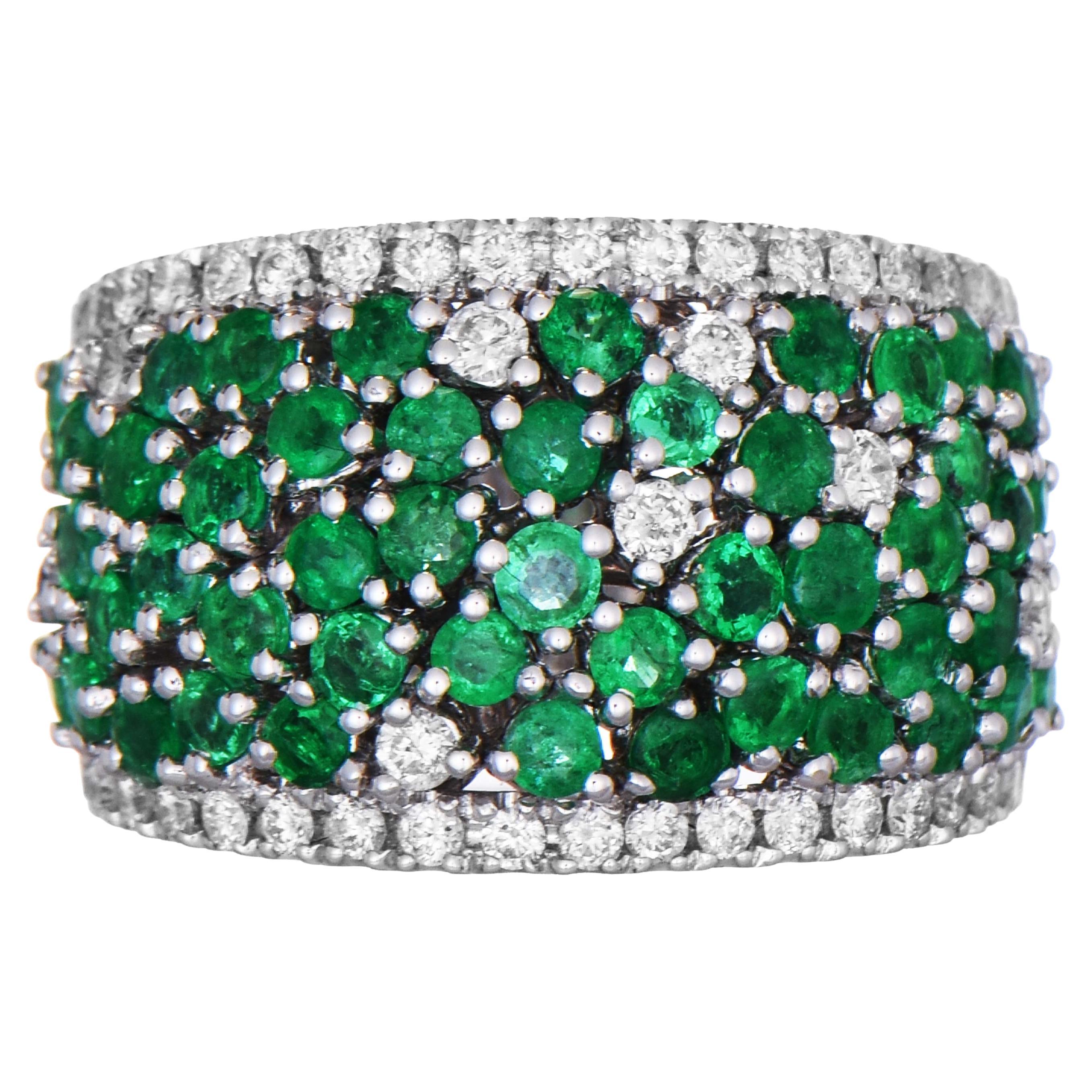 2.37 Carats Emerald and White Diamond White Gold Dome Ring For Sale